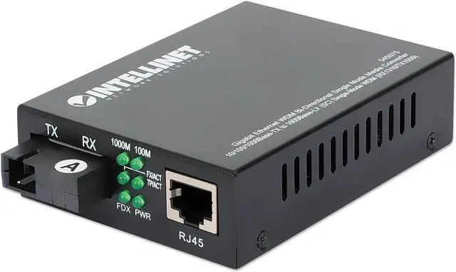 Alt view image 2 of 6 - Intellinet Gigabit Ethernet WDM Bi-Directional Single Mode Media Converter, 10/100/1000Base-TX to 1000Base-LX (SC) Single-Mode, 20 km (12.4 mi.), WDM (RX1310/TX1550)