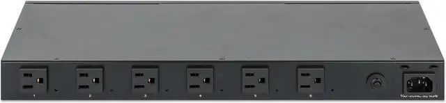 Alt view image 3 of 7 - Intellinet 6-Outlet Managed Metered Power Distribution Unit, Six Metered US NEMA 5-15R Outlets, 19" Rackmount, Surge Protection, Remote Monitoring & Control, Surge Protection, TAA compliant