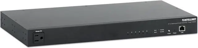 Alt view image 4 of 7 - Intellinet 6-Outlet Managed Metered Power Distribution Unit, Six Metered US NEMA 5-15R Outlets, 19" Rackmount, Surge Protection, Remote Monitoring & Control, Surge Protection, TAA compliant