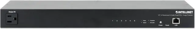 Alt view image 2 of 7 - Intellinet 6-Outlet Managed Metered Power Distribution Unit, Six Metered US NEMA 5-15R Outlets, 19" Rackmount, Surge Protection, Remote Monitoring & Control, Surge Protection, TAA compliant