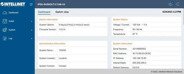 Alt view image 7 of 7 - Intellinet 6-Outlet Managed Metered Power Distribution Unit, Six Metered US NEMA 5-15R Outlets, 19" Rackmount, Surge Protection, Remote Monitoring & Control, Surge Protection, TAA compliant