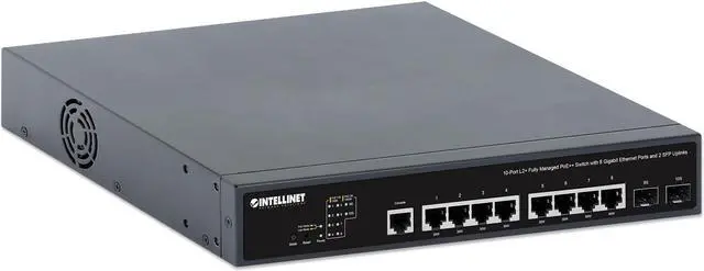 Main image of Intellinet 10-Port L2+ Fully Managed PoE++ Switch with 8 Gigabit Ethernet Ports and 2 SFP Uplinks |2 x 90 W IEEE 802.3bt (4PPoE) Ports, 6 x 30 W IEEE 802.3at Ports | 242 W PoE Power Budget
