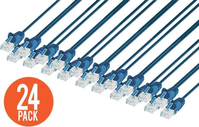 Main image of Intellinet Cat6 U/UTP Slim Network Patch Cable, 1.5 ft., Blue, 24-Pack, 10G, 250 MHz, 100% Copper, 30 AWG, RJ45, Stranded, Snag-free, Gold-plated Contacts