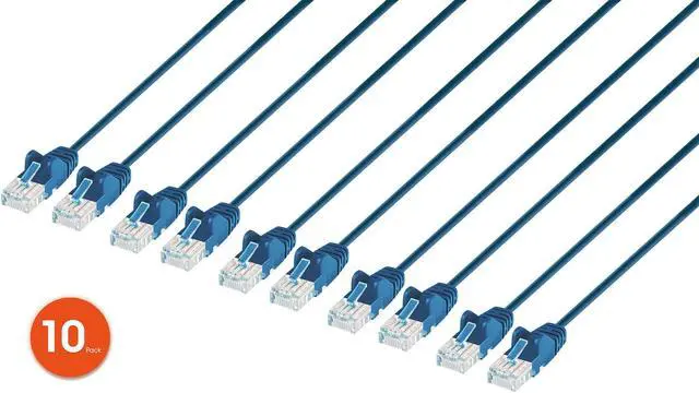 Alt view image 6 of 7 - Intellinet Cat6 U/UTP Slim Network Patch Cable, 20 ft., Blue, 10-Pack, 10G, 250 MHz, 100% Copper, 30 AWG, RJ45, Stranded, Snag-free, Gold-plated Contacts