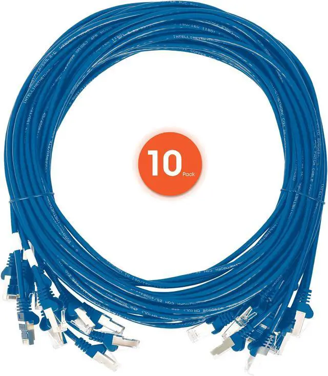 Alt view image 2 of 7 - Intellinet Cat6 U/UTP Slim Network Patch Cable, 20 ft., Blue, 10-Pack, 10G, 250 MHz, 100% Copper, 30 AWG, RJ45, Stranded, Snag-free, Gold-plated Contacts