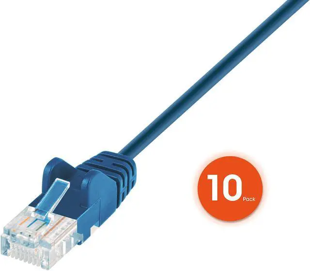 Alt view image 4 of 7 - Intellinet Cat6 U/UTP Slim Network Patch Cable, 20 ft., Blue, 10-Pack, 10G, 250 MHz, 100% Copper, 30 AWG, RJ45, Stranded, Snag-free, Gold-plated Contacts