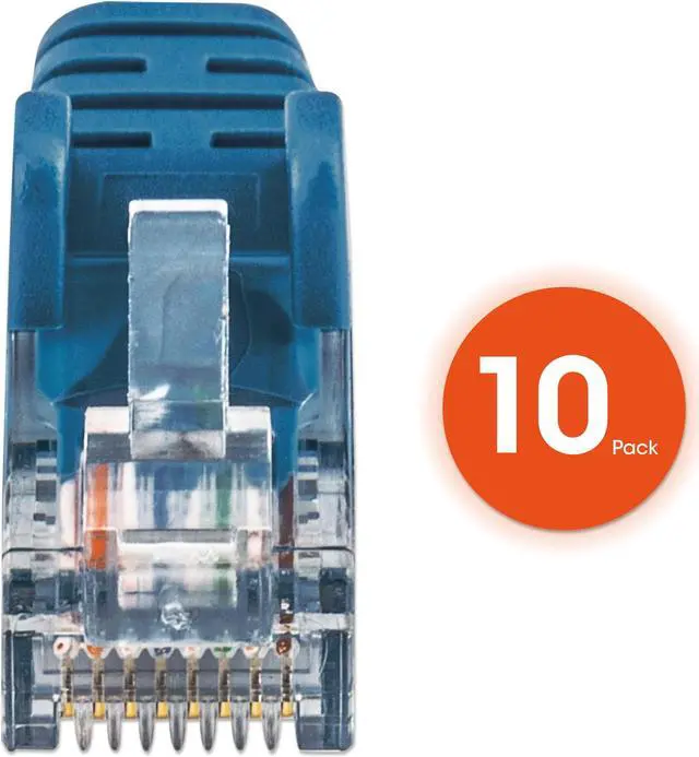 Alt view image 3 of 7 - Intellinet Cat6 U/UTP Slim Network Patch Cable, 20 ft., Blue, 10-Pack, 10G, 250 MHz, 100% Copper, 30 AWG, RJ45, Stranded, Snag-free, Gold-plated Contacts