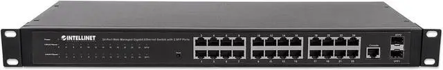 Alt view image 3 of 5 - Intellinet 24-Port Web-Managed Gigabit Ethernet Switch with 2 SFP Ports, 24 x 10/100/1000 Mbps RJ45 Ports +  2 x SFP, IEEE 802.3az Energy Efficient Ethernet, SNMP, QoS, VLAN, ACL, 19" Rackmount