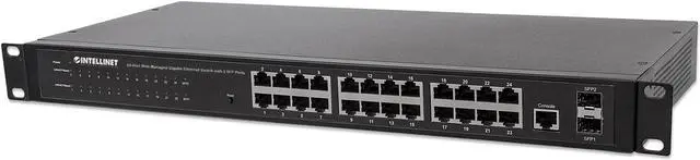 Alt view image 2 of 5 - Intellinet 24-Port Web-Managed Gigabit Ethernet Switch with 2 SFP Ports, 24 x 10/100/1000 Mbps RJ45 Ports +  2 x SFP, IEEE 802.3az Energy Efficient Ethernet, SNMP, QoS, VLAN, ACL, 19" Rackmount