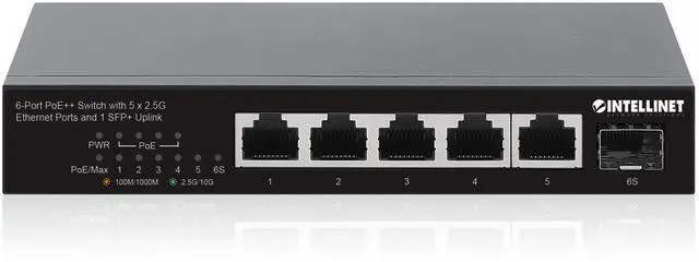 Alt view image 3 of 6 - Intellinet 6-Port PoE++ Switch with 5 x 2.5G Ethernet Ports and 1 SFP+ Uplink | TAA Compliant