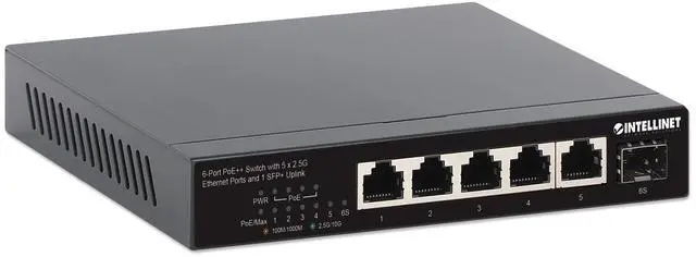 Main image of Intellinet 6-Port PoE++ Switch with 5 x 2.5G Ethernet Ports and 1 SFP+ Uplink | TAA Compliant
