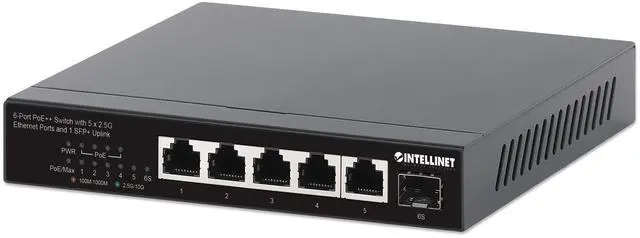 Alt view image 4 of 6 - Intellinet 6-Port PoE++ Switch with 5 x 2.5G Ethernet Ports and 1 SFP+ Uplink | TAA Compliant