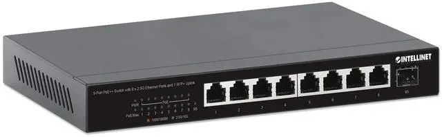 Main image of Intellinet 9-Port PoE++ Switch with 8 x 2.5G Ethernet Ports and 1 SFP+ Uplink | TAA Compliant