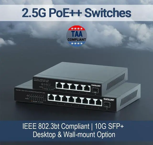 Alt view image 2 of 6 - Intellinet 9-Port PoE++ Switch with 8 x 2.5G Ethernet Ports and 1 SFP+ Uplink | TAA Compliant
