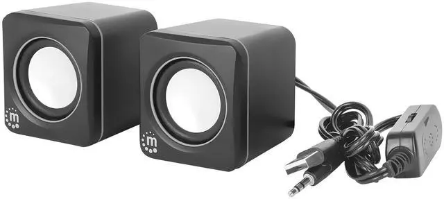 Alt view image 4 of 6 - Manhattan USB Powered Stereo Speaker System - Small Size - with Volume Control & 3.5 mm Audio Plug to Connect to Laptop, Notebook, Desktop, Computer - 3 Yr Mfg Warranty - Black Silver, 166898