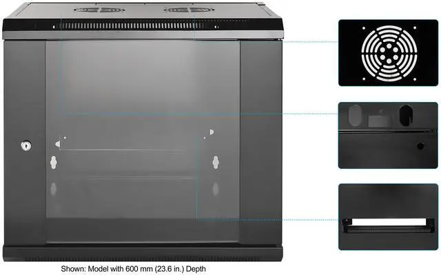 Alt view image 3 of 6 - Intellinet 19" Wallmount Cabinet, 9U, 450 mm (17.7 in.) Depth, Flat Pack, Black - OEM