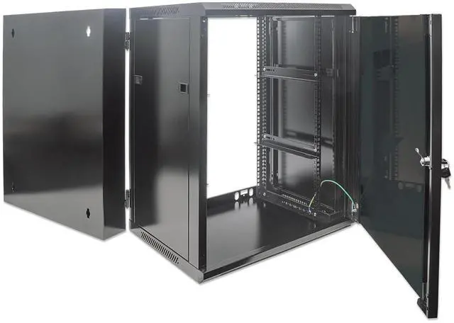 Alt view image 3 of 5 - Intellinet 19" Double Section Wallmount Cabinet, 15U, 550 mm (21.7 in.) Depth, Assembled, Black - OEM