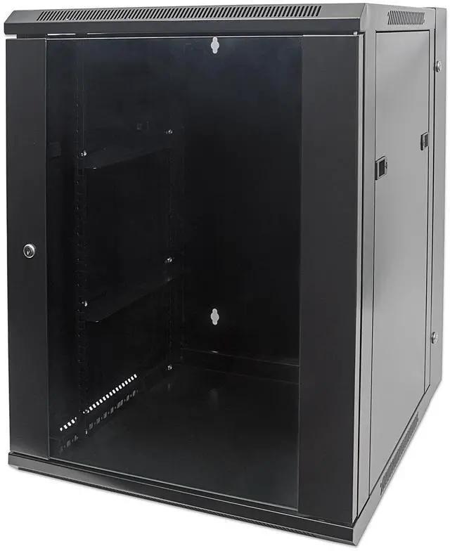 Alt view image 2 of 5 - Intellinet 19" Double Section Wallmount Cabinet, 15U, 550 mm (21.7 in.) Depth, Assembled, Black - OEM