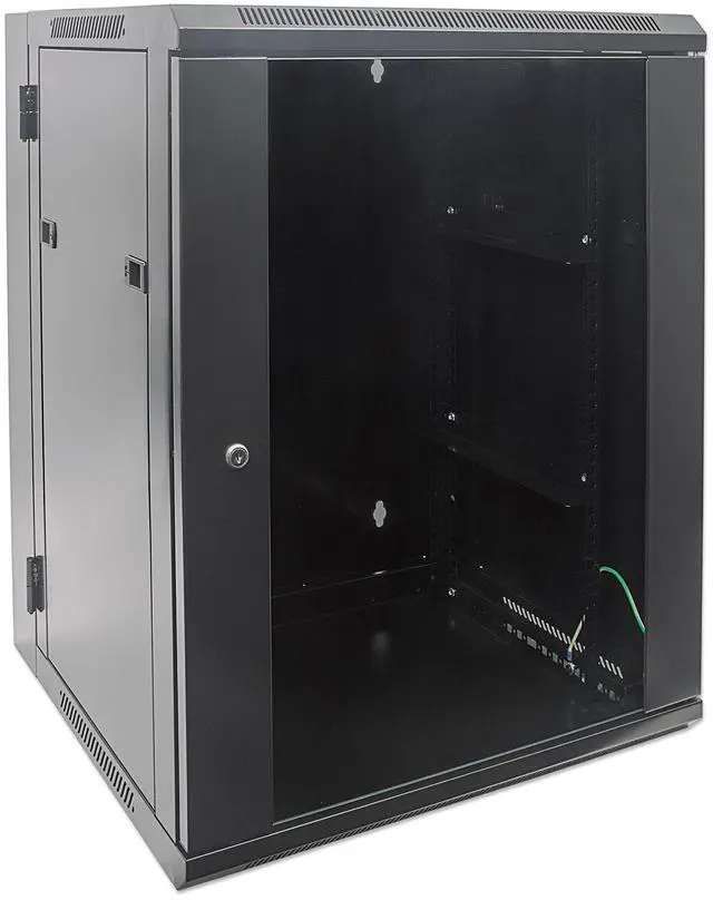 Main image of Intellinet 19" Double Section Wallmount Cabinet, 15U, 550 mm (21.7 in.) Depth, Assembled, Black - OEM