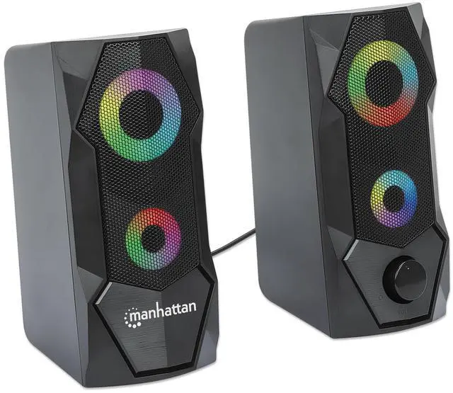 Main image of Manhattan RGB LED Desktop Stereo Speakers - Powerful Sound, Color-Changing Lights, Easy Setup for Gaming & Music - Perfect PC Upgrade - 168359