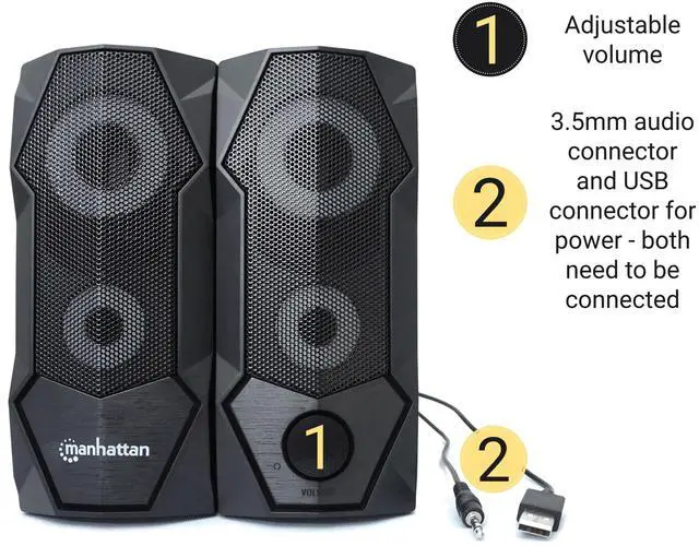 Alt view image 4 of 6 - Manhattan RGB LED Desktop Stereo Speakers - Powerful Sound, Color-Changing Lights, Easy Setup for Gaming & Music - Perfect PC Upgrade - 168359