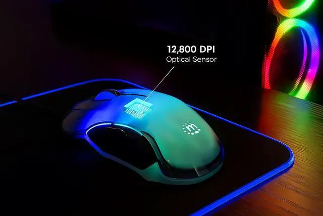 Alt view image 2 of 14 - Manhattan RGB LED Wired Optical USB Mouse - 12800 DPI Precision, 5-Button Design, 6 Switchable Light Modes, Perfect for Gaming & Work - 190381