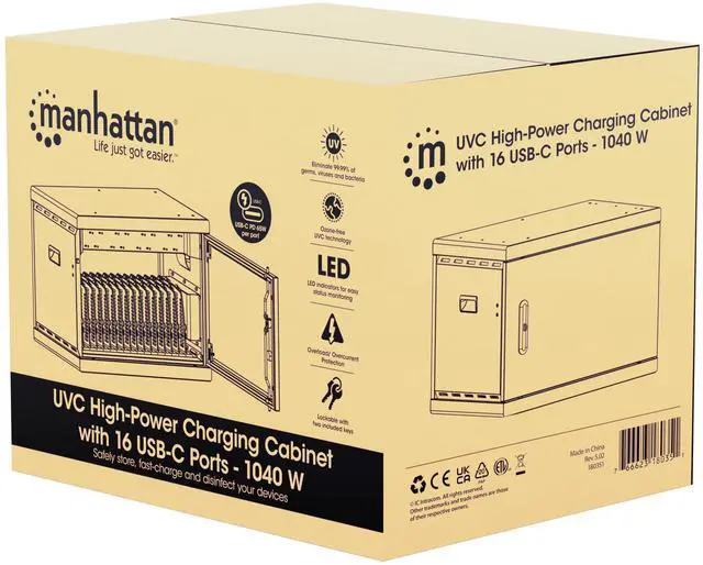 Alt view image 5 of 7 - Manhattan 1040W UVC Charging Cabinet: 16 USB-C Ports, High-Power, Germ-Free, Wall-Mountable, Secure Solution for Schools & Offices - 180351