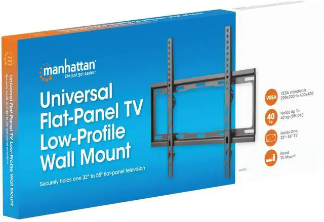 Alt view image 7 of 7 - Manhattan Low-Profile Fixed TV Wall Mount for 32-65 Inch Screens, VESA Compatible, Heavy-Duty Steel, Ideal for Home & Office, Holds up to 88 lbs - 460934