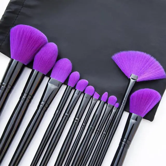 Alt view image 2 of 7 - Purple Soft Fine Synthetic Hair 12pcs Makeup Brush Set with Bag Beauty Cosmetic Tool