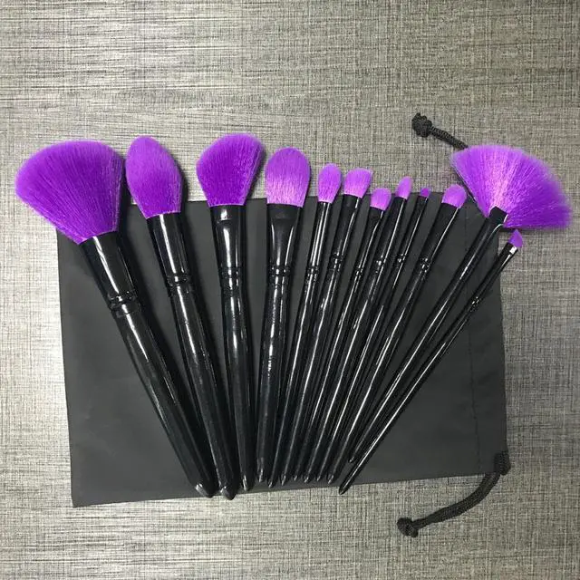 Alt view image 7 of 7 - Purple Soft Fine Synthetic Hair 12pcs Makeup Brush Set with OPP Bag Beauty Cosmetic Tool