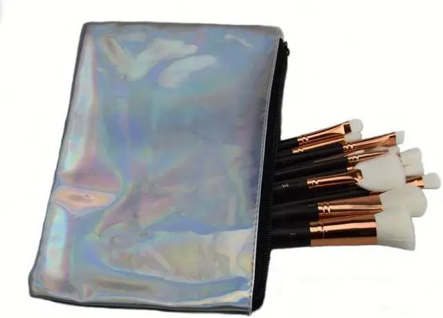Main image of Empty Makeup Brush Bag Silver Zipper PVC Cosmetic Travel Bag Beauty Makeup Tool