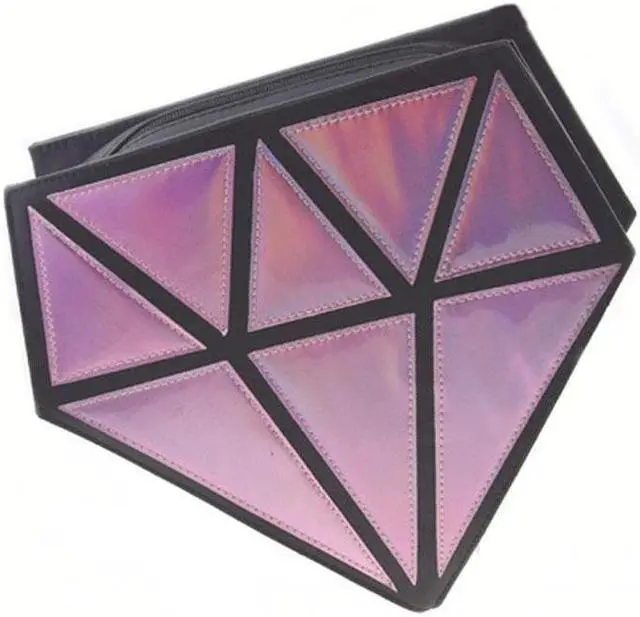 Alt view image 6 of 7 - Makeup Bag Diamond Shape PU Leather Zipper Makeup Brush Cosmetic Handbag Large Size Beauty Makeup Tool red
