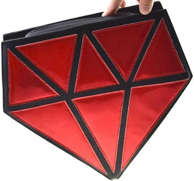 Main image of Makeup Bag Diamond Shape PU Leather Zipper Makeup Brush Cosmetic Handbag Large Size Beauty Makeup Tool red
