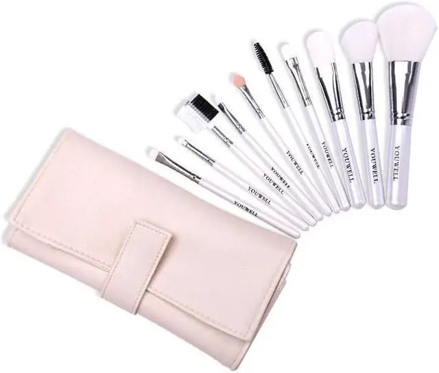 Alt view image 4 of 7 - Professional Travel Foldable Brush Bag 10pcs White Makeup Brush Set with PU Pouch Beauty Makeup Tool Kit