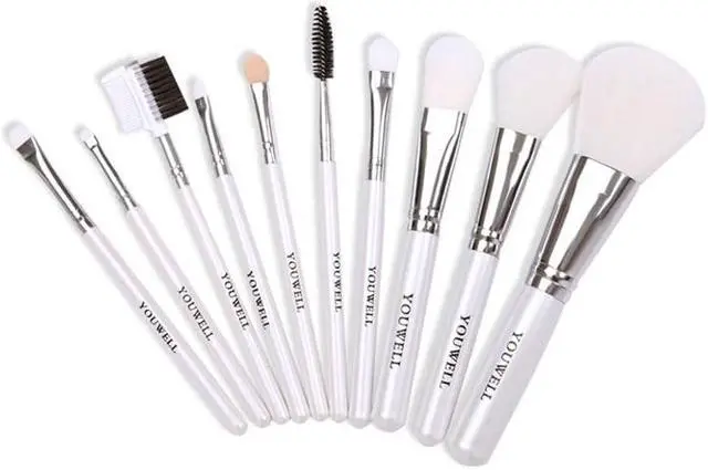 Alt view image 6 of 7 - Professional Travel Foldable Brush Bag 10pcs White Makeup Brush Set with PU Pouch Beauty Makeup Tool Kit
