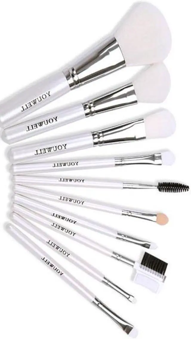 Alt view image 7 of 7 - Professional Travel Foldable Brush Bag 10pcs White Makeup Brush Set with PU Pouch Beauty Makeup Tool Kit