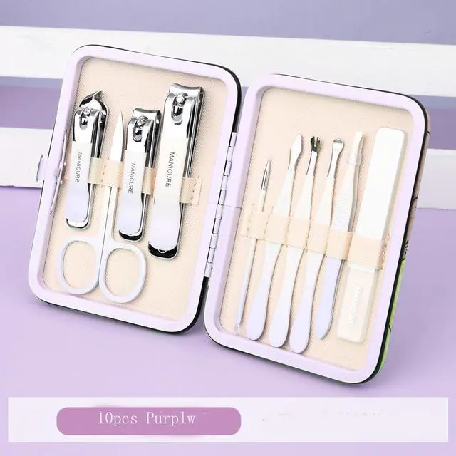 Main image of Reliable Stainless Steel 10pcs Nail Manicure Feet Pedicure Set with Cute Panda Pattern PU Case Nail Buffer File Shiner Cuticle Grooming Beauty Nail Hand Feet Care Tool Purple