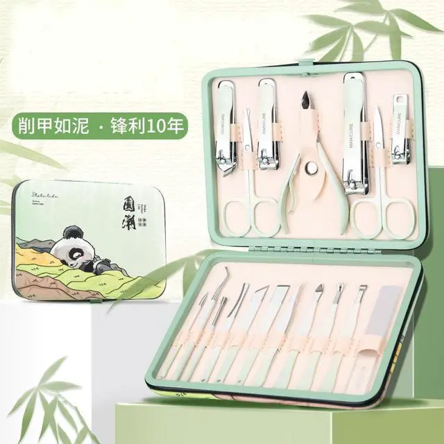 Alt view image 2 of 7 - Reliable Stainless Steel 18pcs Nail Manicure Feet Pedicure Set with Cute Panda Pattern PU Case Nail Buffer File Shiner Cuticle Grooming Beauty Nail Hand Feet Care Tool Pink