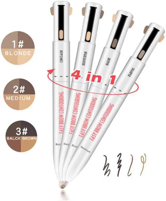 Alt view image 3 of 7 - Long-lasting Waterproof 4 in 1 Rotating Easy Brow Contouring Liquid Eyebrow Pen Beauty Eye Makeup 2# Medium