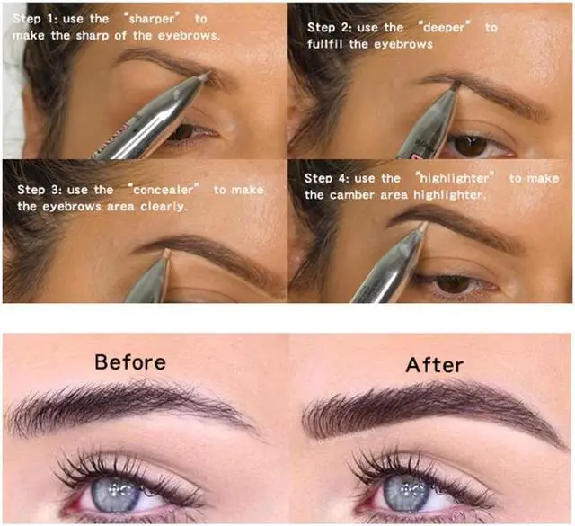 Alt view image 6 of 7 - Long-lasting Waterproof 4 in 1 Rotating Easy Brow Contouring Liquid Eyebrow Pen Beauty Eye Makeup 2# Medium