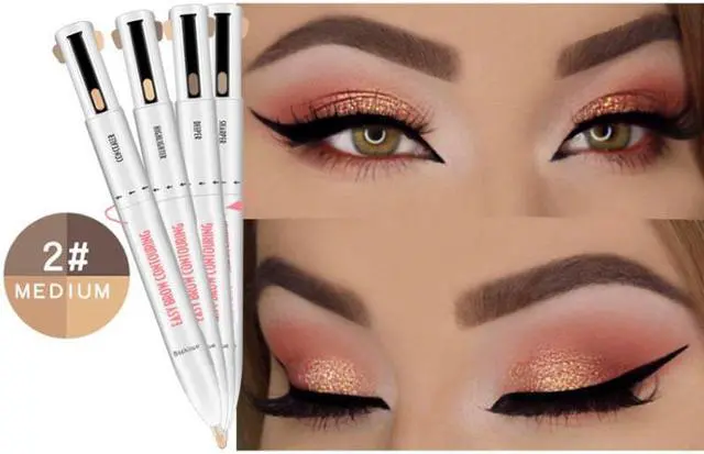 Main image of Long-lasting Waterproof 4 in 1 Rotating Easy Brow Contouring Liquid Eyebrow Pen Beauty Eye Makeup 2# Medium
