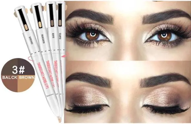 Alt view image 7 of 7 - Long-lasting Waterproof 4 in 1 Rotating Easy Brow Contouring Liquid Eyebrow Pen Beauty Eye Makeup 3# Black Brown