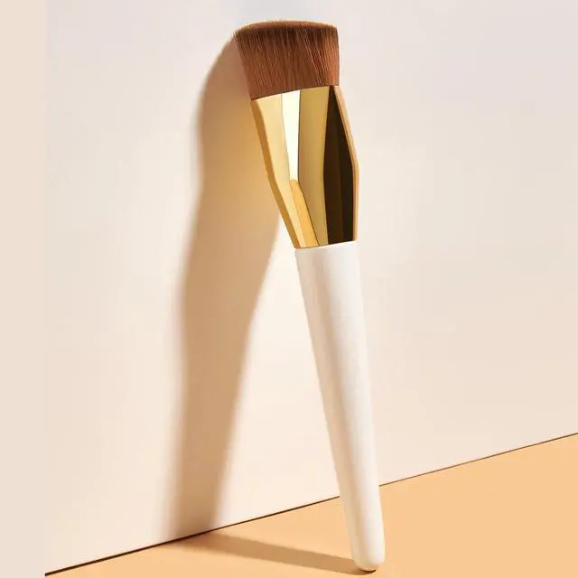 Alt view image 5 of 5 - Single Professional Triangle Head hair Foundation Brush White Wood handle Foundation Cosmetic Brush Beauty Tool