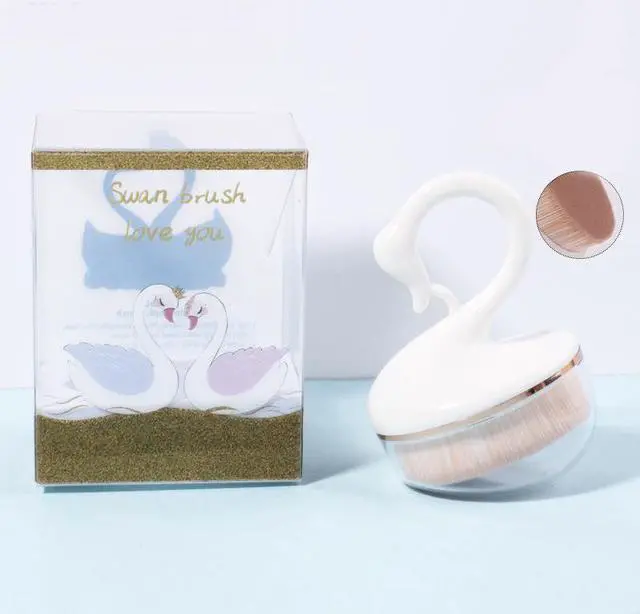 Main image of Single Swan Shaped Portable Traceless Foundation Makeup Brush with PVC Box Beauty Makeup Tool White