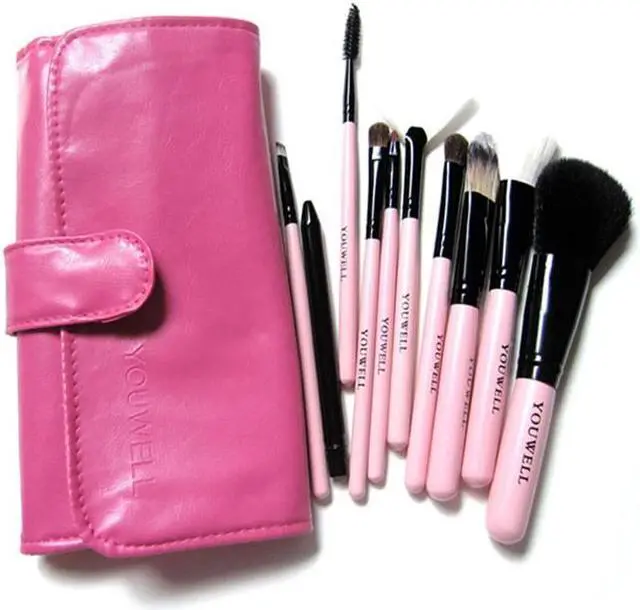Alt view image 3 of 7 - Reliable Quality Professional 10pcs Makeup Brush Set with Button PU Bag Beauty Makeup Tools Green