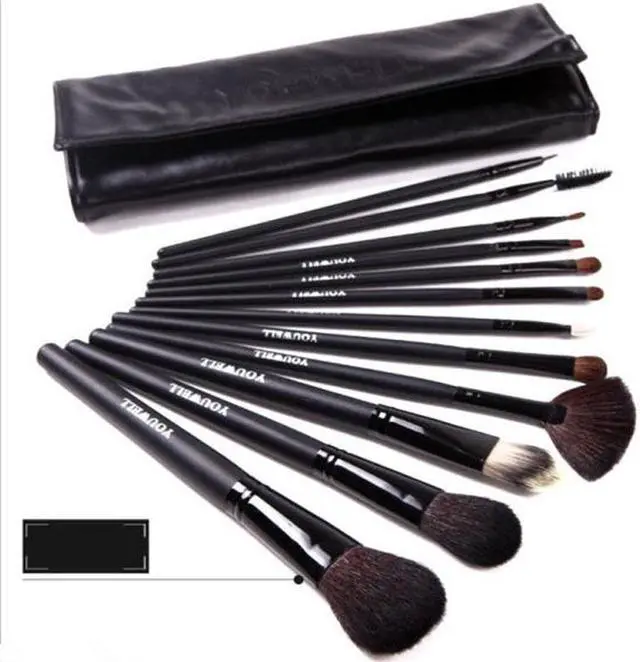 Alt view image 2 of 7 - Natural Goat Hair Black 12pcs Makeup Brush with PU Bag Beauty Makeup Tool Set