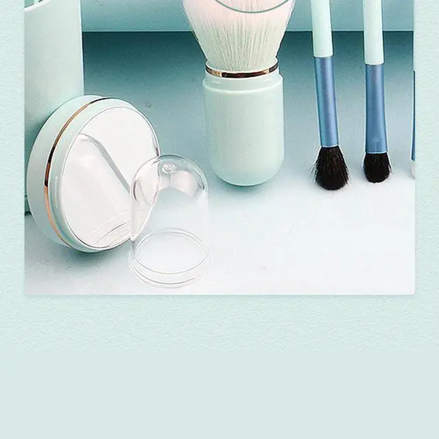 Alt view image 5 of 7 - Portable Goat Hair 6 In 1 Travel Makeup Brushes Set with Mirror and Plastic Box Beauty Cosmetic Tools Black