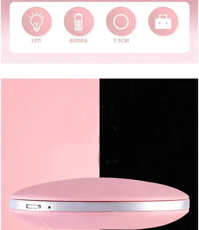 Alt view image 5 of 7 - Rechargeable Portable Pocket Foldable Mini Round LED Makeup Cosmetic Mirror with Light Beauty Makeup Tool White