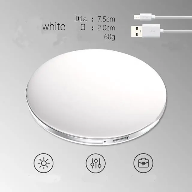 Main image of Rechargeable Portable Pocket Foldable Mini Round LED Makeup Cosmetic Mirror with Light Beauty Makeup Tool White