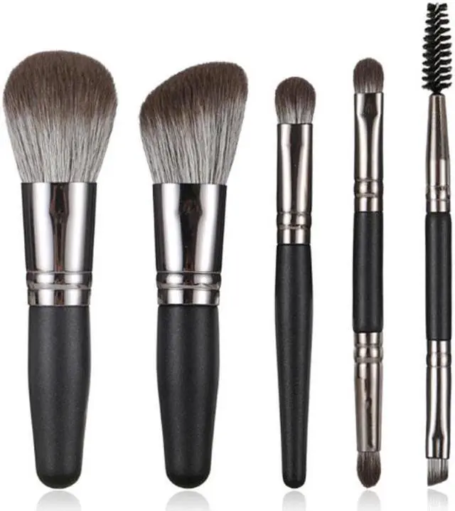 Alt view image 2 of 7 - Professional Short Handle Portable 5pcs Mini Travel Makeup Brush Set with Bag Beauty Makeup Tools